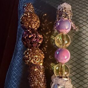 Glamorous Glitter Gold and Purple Beaded Pens x2